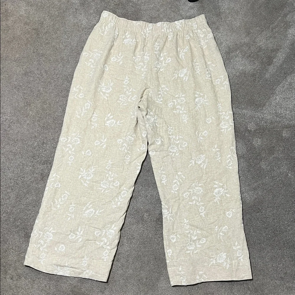 Abercrombie & Fitch Linen Blend Embroidered Wide Leg Pants Beige Size XL - Picture 5 of 8